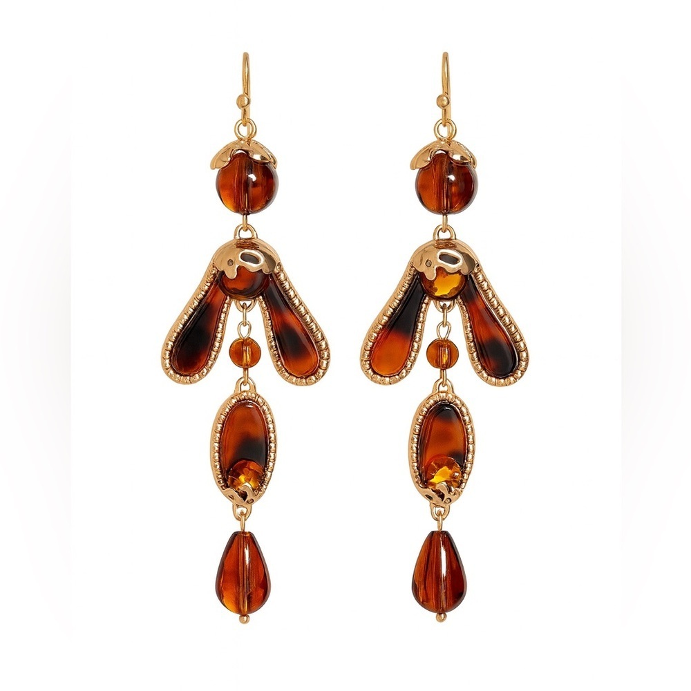 ⚜️ Elegant Gold and Brown Dangle Earrings